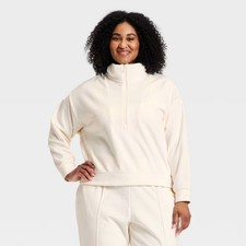Women's Velour Ribbed 1/2 Zip Sweatshirt - All In Motion Cream S