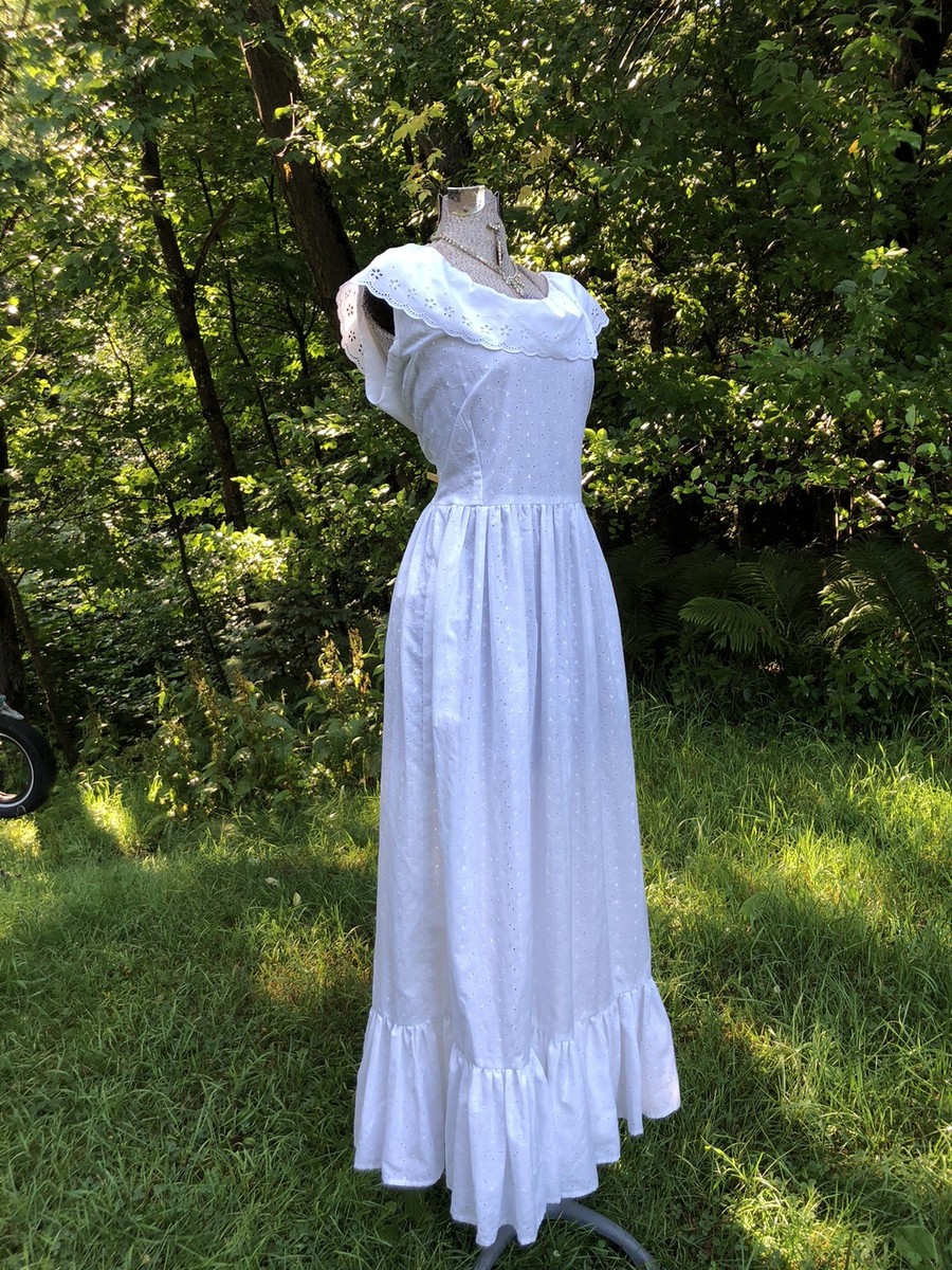 Vintage 1970's Cambric Cotton Lace Flounce DRESS unworn Prairie Style  42-34-74 L | eBay
