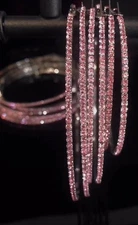 Pink Hoop Earrings, Big Rhinestone Hoop Earrings, Light On Ears.