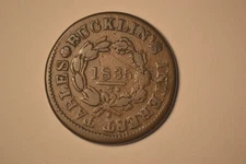 1837 Hard Times Token- Bucklin's Interest Tables, Troy, NY, Low-92, HT-353- EF