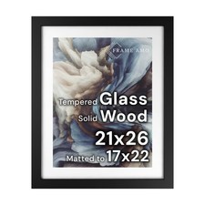 21x26 Black Solid Wood Poster Frame, White Mat for 17x22 Image, Tempered Glas...
