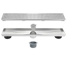 18-Inch Brushed Linear Shower Drain with Removable Quadrato Pattern Cover, 30...