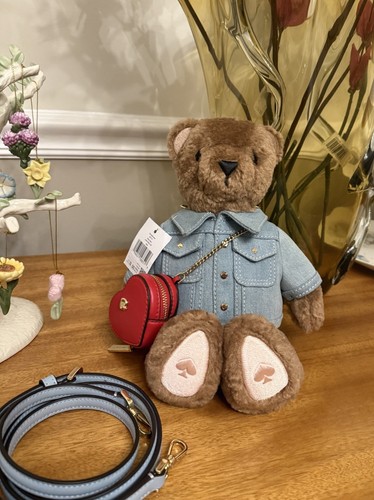 NWT Kate Spade KK173 Denim Katey Bear Crossbody Faux Fur Authentic
