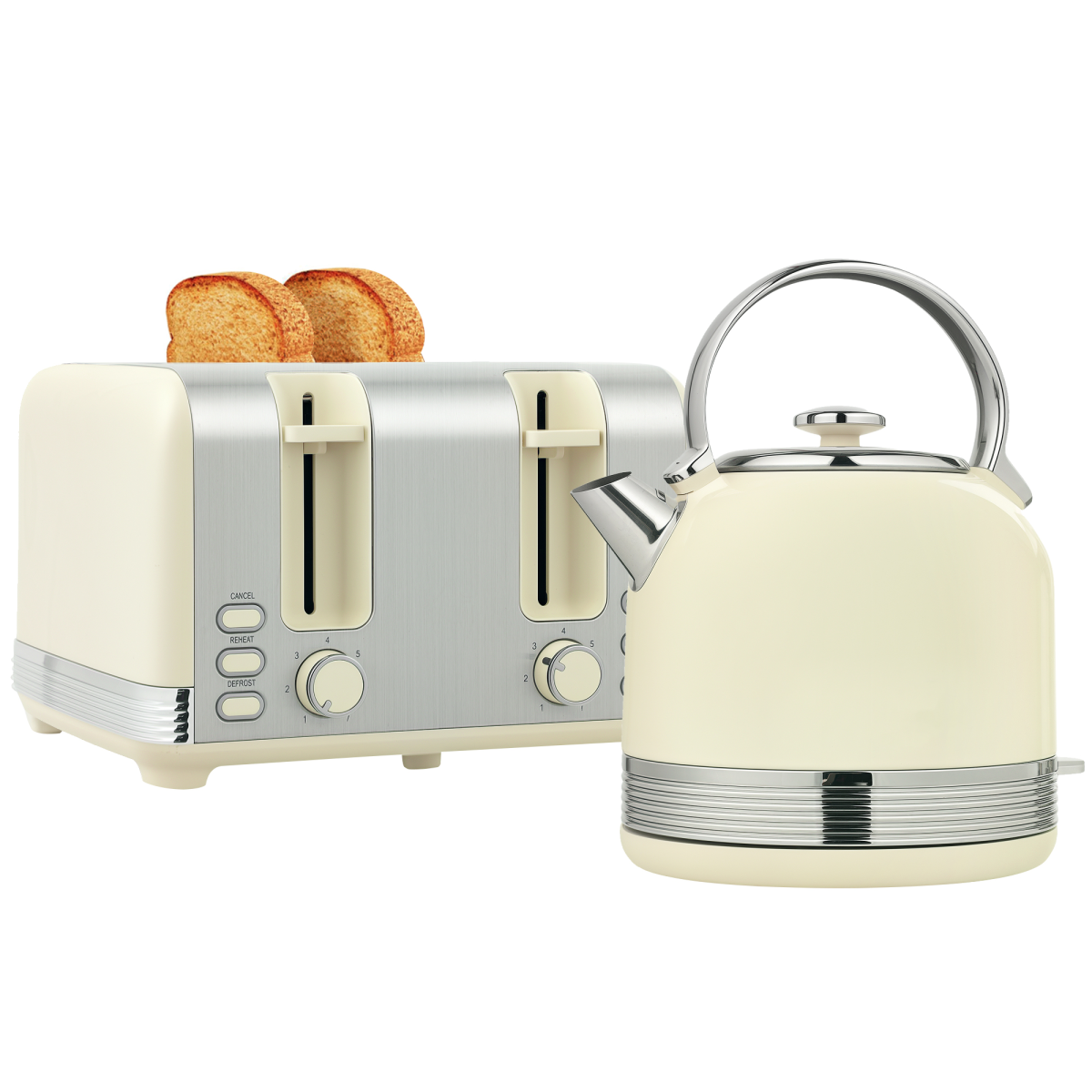 Homcom Cream 1.7L 3000W Fast Boil Electric Kettle And 4 Slice Toaster Set - Image 2