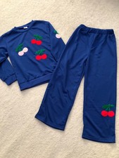 New girl tracksuit sweatshirt bottom straight trousers blue cherry size 7 8 year