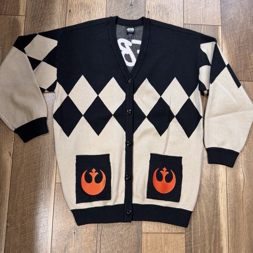 Her Universe Star Wars Rebel Cardigan Sweater Black Tan Red Argyle Size Large - Picture 2 of 18