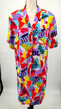 NEW SK COMPANY Vtg 100 Silk Colorful Art Skirt Suit 2Pc Blouse Skirt Size 6