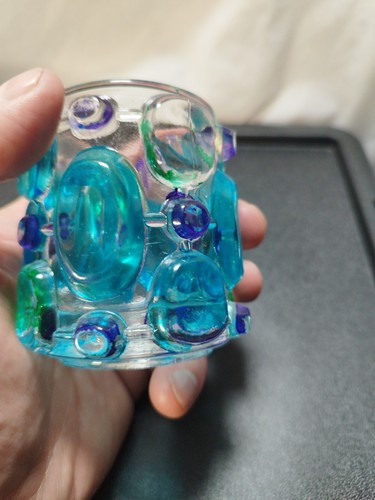 Vintage MCM Bubble Glass Japan Candle Holder , Vintage, Blue And Green - Picture 5 of 6