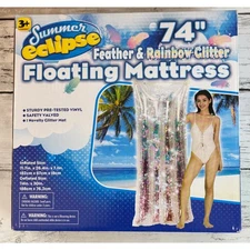 NEW Summer Eclipse Feather and Rainbow Glitter Floating Swim Mat