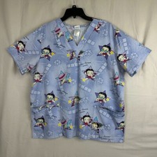 BETTY BOOP Scrub Top Womens XL Front Pockets Silver Screen Queen Clean