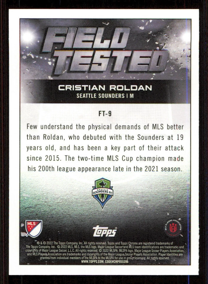 2022 Topps Chrome MLS Field Tested #FT9 Cristian Roldan - Image 2 of 2