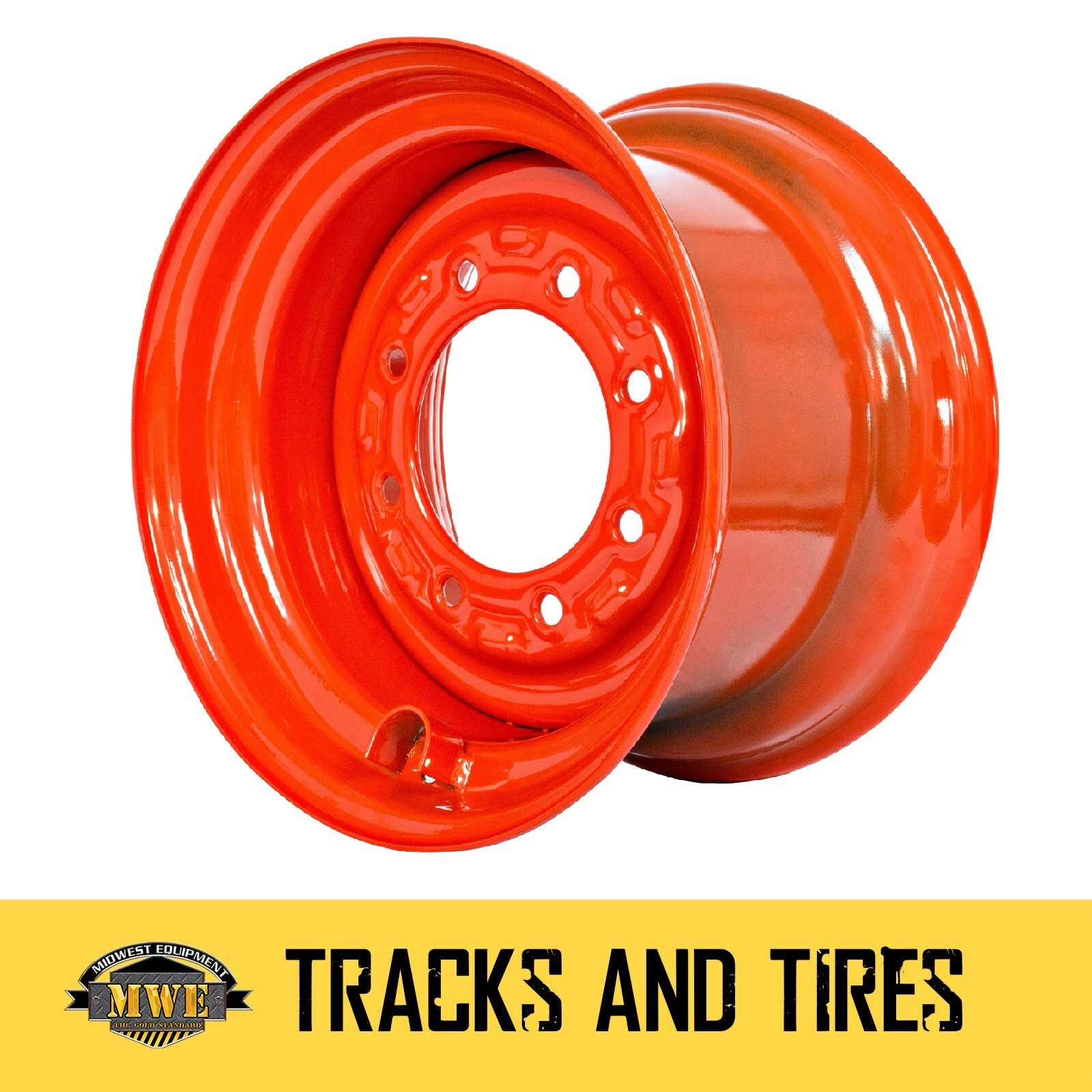 9.75X16.5 Rim/Wheel for 12-16.5 Tire - Bobcat Orange Color 6 3/4" WIDE Offset