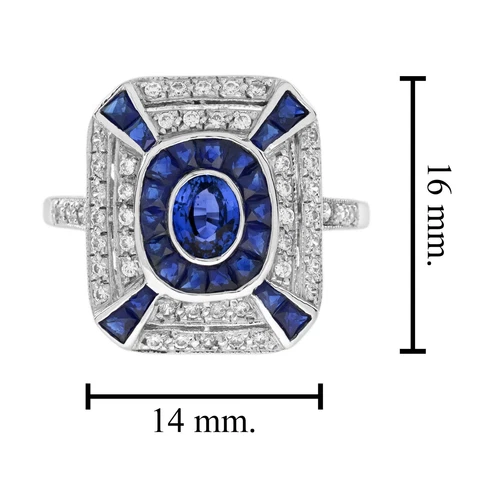 18K White Gold Natural Ceylon Sapphire Diamond Art Deco Style Engagement Ring - Picture 7 of 11