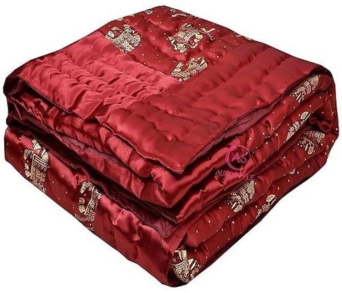 Indian Satin Silk Quilt, Handmade Cotton Filled Quilt, Hand Stiched Satin Quilt - Picture 9 of 151