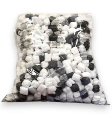 k Packing Peanuts Black & White Heart Shape Minipak, .6 Cu Ft Biodegradable