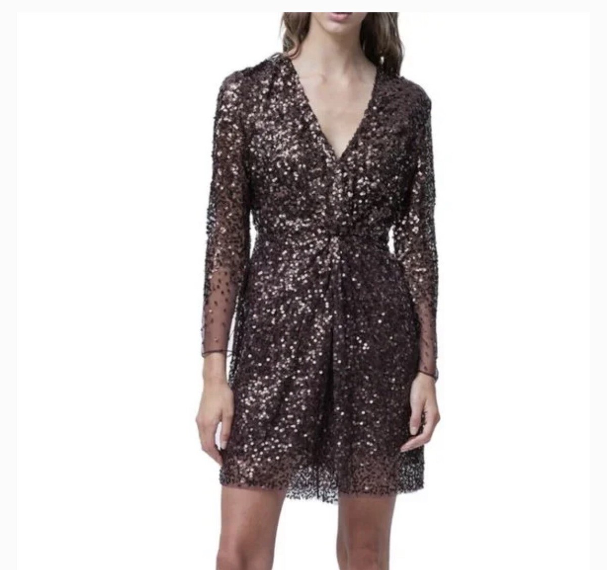 french connection long sleeve sequin dress NWT French Connection Emille Sparkle Long Sleeve Sequin Sheath Dress Xs MRP $218