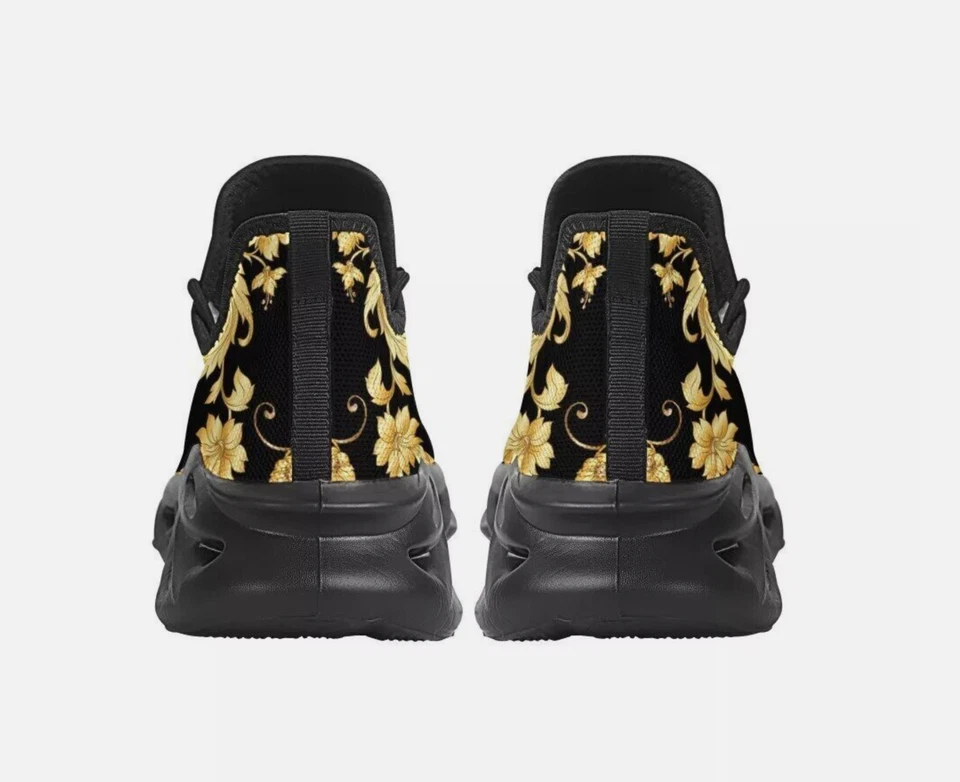 Nuevo Moda Mujeres Zapatillas de Plataforma Lujo Patrón Floral Zapatos Negros Foto 3 de 4