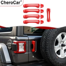 Red 4 Door & Tailgate Door handle Cover Trim Decor For Jeep Wrangler JL 2018-22