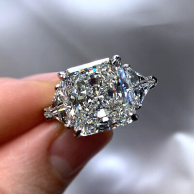New Shinny Square Radian Cut White Topaz Gemstone Fashion Women Silver Rings