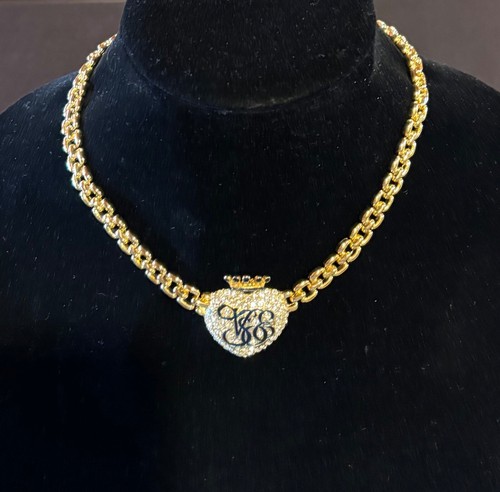 Venice Simplon Orient Express VSOE Goldtone Rhinestone Heart Crown Necklace - 第 1/5 張圖片