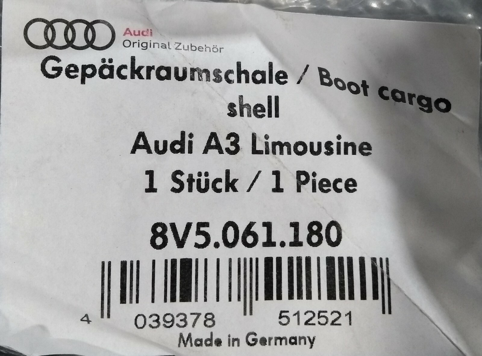 Genuine Audi A3 Saloon Boot Liner 8V5061180 for sale online eBay