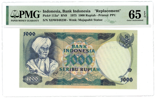 Indonesia ... P-113a ... 1.000 Rupiah .. 1975 ... Gem *UNC*... PMG 65 Replace