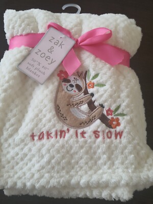 Zak & Zoey Baby Infant Plush Waffle Blanket Lovey Pink White Sloth takin it slow