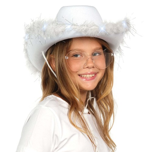Divertido Sombrero de Vaquera Blanco con Borde de Piel - Sombrero de Vaquero Iluminado Halloween de Moda - Imagen 7 de 8
