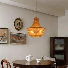 Large Pendant Light Rattan Lampshade Light Fixtures Hanging Ceiling Lamp Crafts