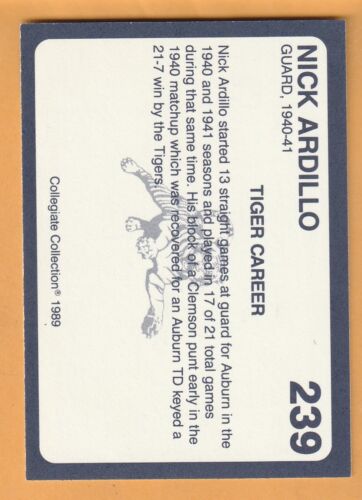 Nick Ardillo Auburn Tigers 1989 Card #239 Amite Louisiana 11L - Picture 2 of 2
