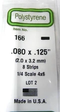 EVERGREEN #166 .080 x .125 STYRENE Strips  (8 pcs.)