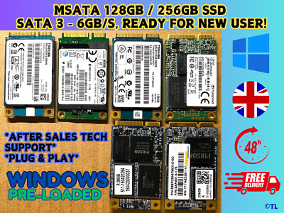 mSATA SSD 128GB / 256GB SATA 3 III 6,0Gb * WINDOWS 10 / 11 PRO PRELOADED * SOLID