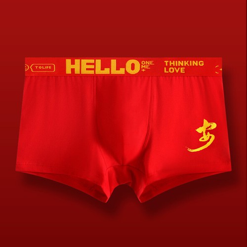 1/3 Pairs Men's Underwear Red Color Boxer Briefs Cotton New Year Sexy Underpants - Picture 4 of 30