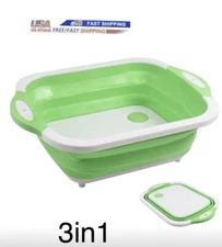 Collapsible Cutting Board with Wash Basin and Drainage Hole, BBQ Prep Tub New US