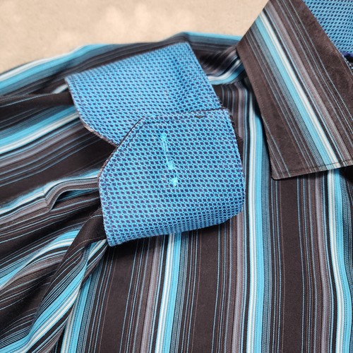 Bugatchi Uomo Shirt Men XXL Black Stripe Long Sleeve Button Up Flip Cuff Classic - Picture 4 of 11