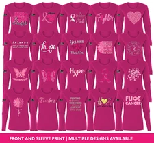 Collection Designs Breast Cancer Awareness USA Flag Women Pink Long Sleeve