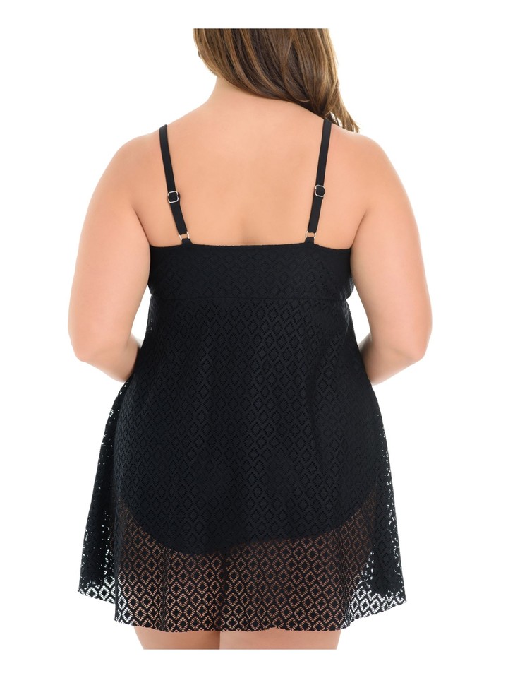SWIM SOLUTIONS Women's Black Stretch Crochet Flyaway Full Coverage