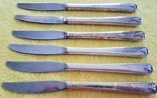 VINTAGE PRESTIGE SILVERPLATE BUTTER KNIVES (6) ORNATE SET OF 6 NICE HANDLES