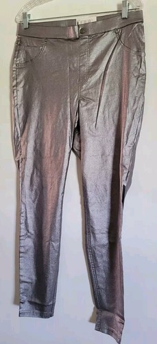 HUE Iridescent Metallic Denim Leggings Gunmetal Silver Slimming Size 1X NEW - Picture 6 of 14