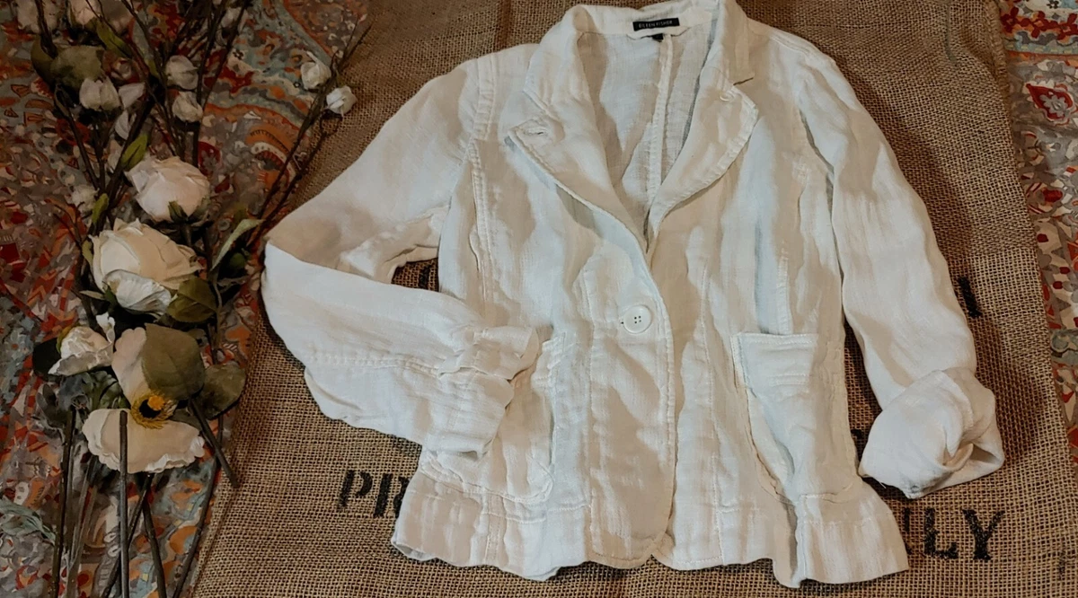 Eileen Fisher 100 Linen Jacket Coat Pockets Lagenlook Coastal