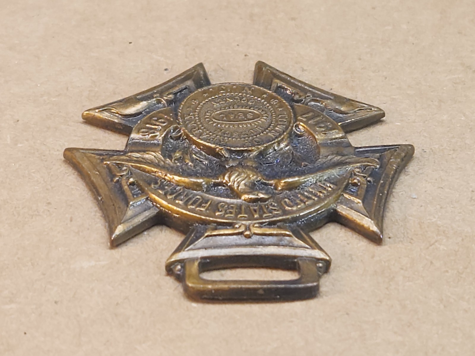 US Forces 1917-1918 Kearny NJ Presentation Watch Fob Medal Brass 1.75" W&H Co