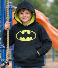 Batman Hoodie Boys Medium 8 Black Yellow DC Comics Superhero Logo Sweatshirt