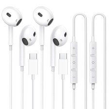 USB C Headphones for iPhone 17 16 15, iPad Pro 2 Pack Type-C White
