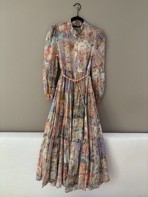 NWT Authentic Zimmermann Cira Tiered Cotton Tie-Waist Shirtdress sz AU 1