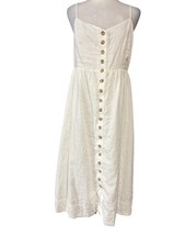Madewell Dress Womens Small White Linen Button Front A-Line Midi Sundress Lined