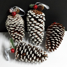 Pinecones with Dusted Snow Berries Christmas Holiday Ornament Lot 4 Pieces Vtg