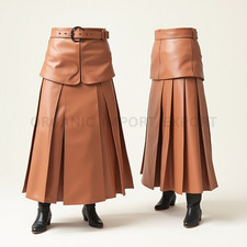 Men  s Tan Leather Kilt Long Pleated Utility Fashion Kilt Handmade Outfit