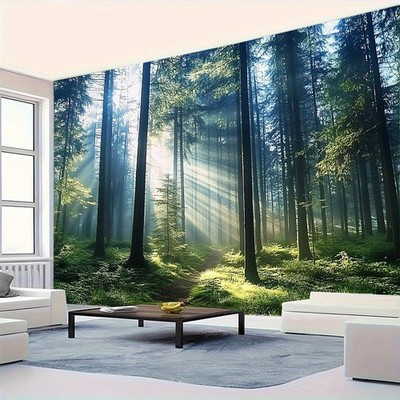 2D Flat, 1pc Extra Large Forest Landscape Wall Tapestry - 2D Flat Woven with Lus