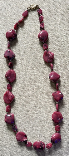 Purple/Pink Stone Nugget Beaded Necklace, Ball/Bead Chain, Hook Closure