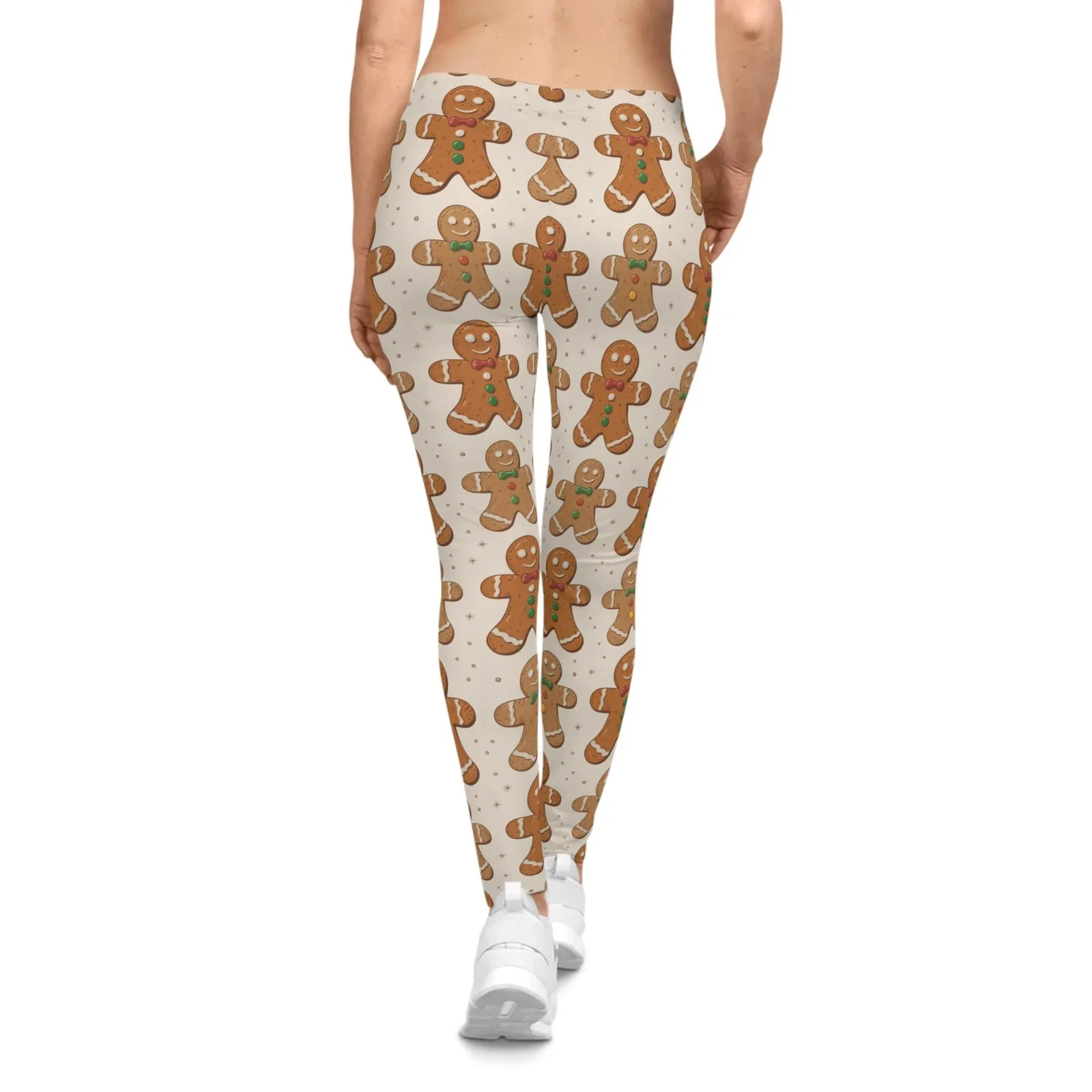 Cute Gingerbread Man Christmas Leggings Women's Holiday Cookie Print Yoga Pants